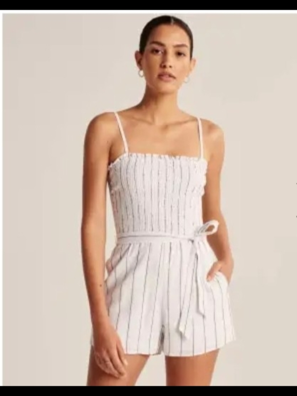 Abercrombie And Fitch Striped Smocked Waist Romper With Pockets